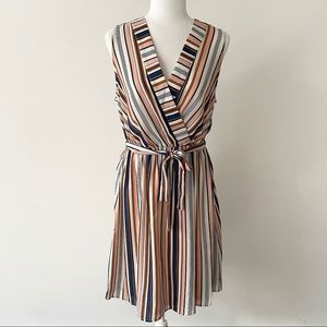 NWOT Monteau | Petite Striped Faux-Wrap Dress